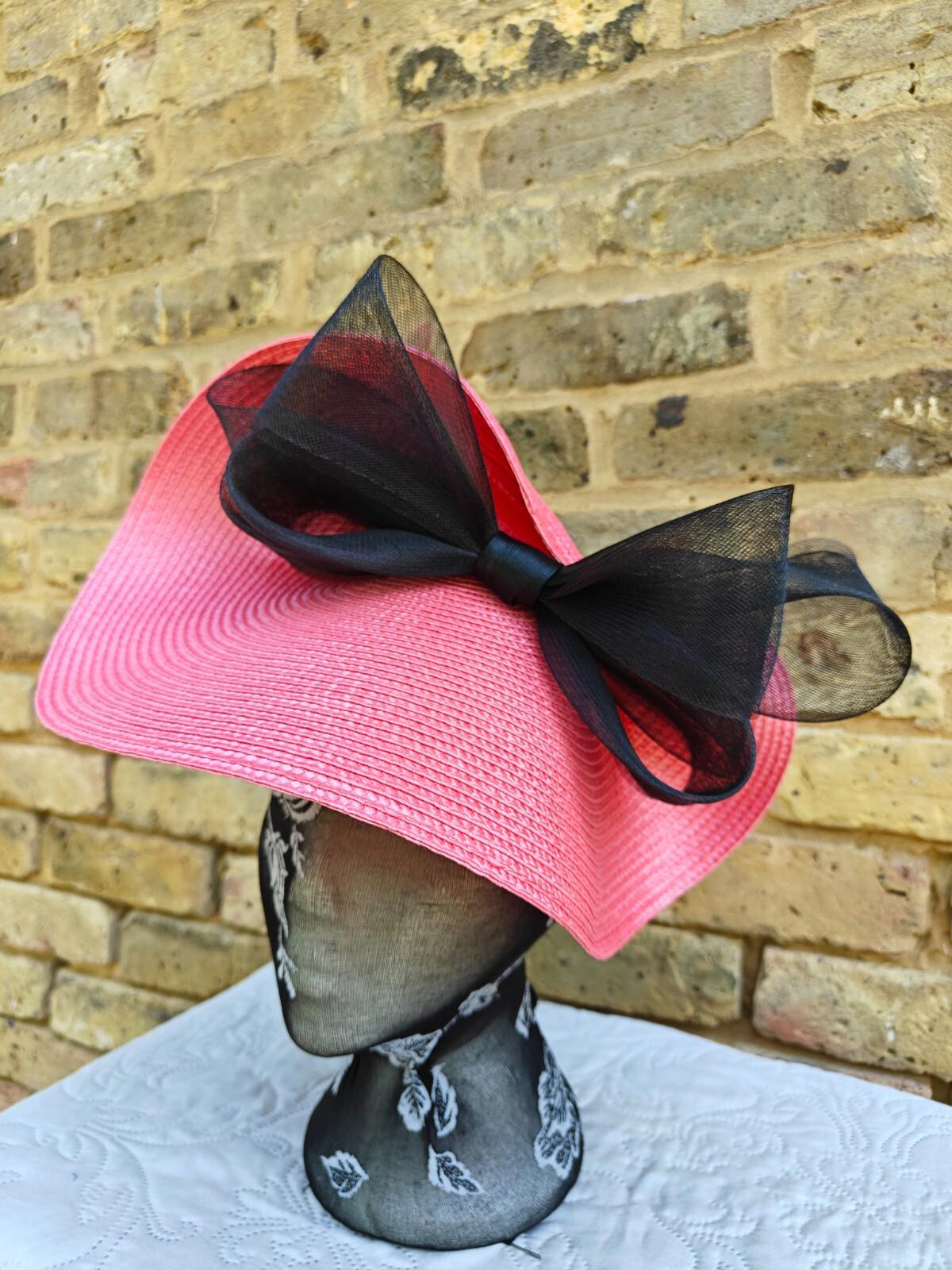 coral pink black large straw fascinator millinery headband wedding hat ascot