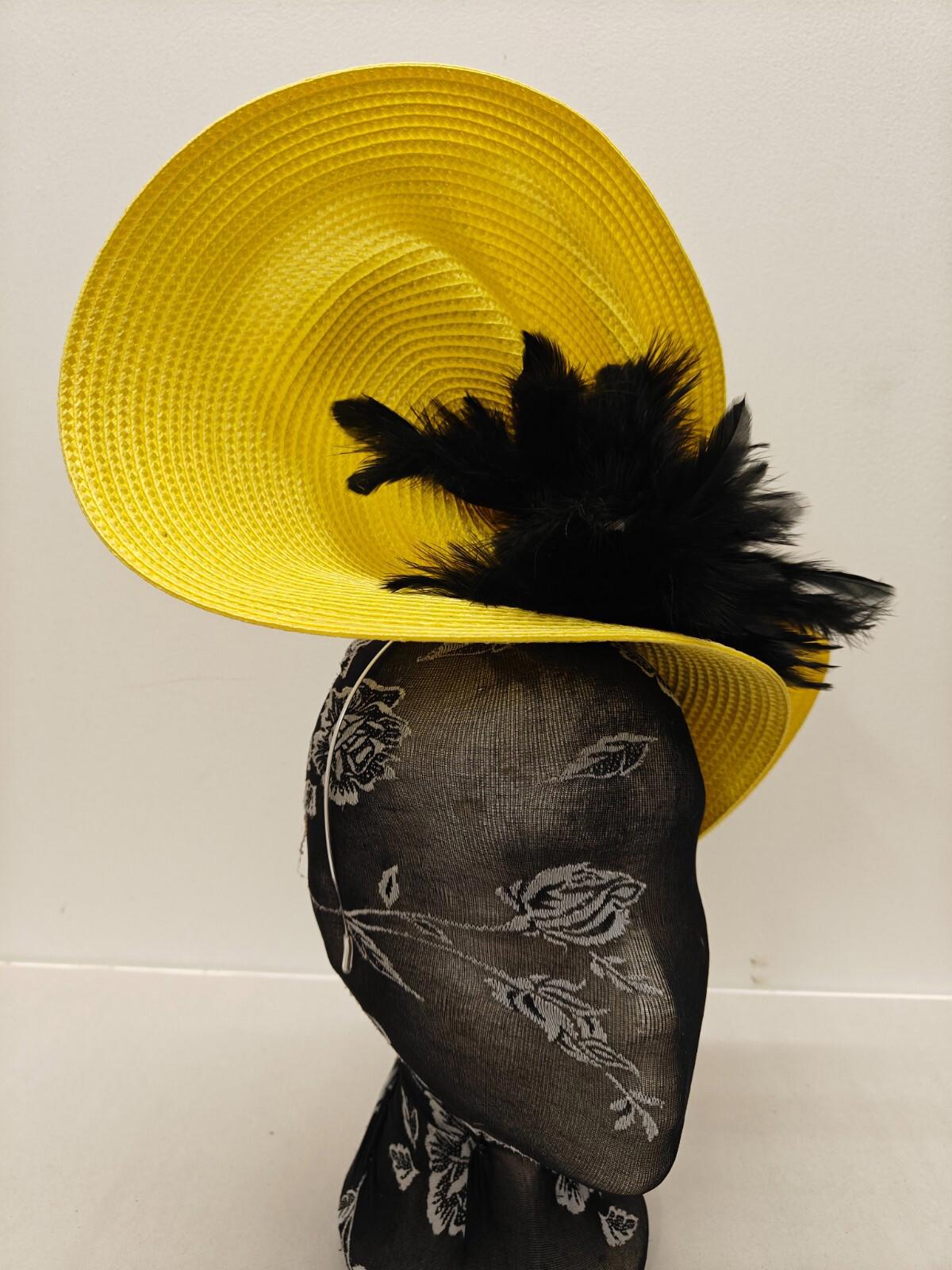 yellow black flower large straw fascinator millinery burlesque headband wedding