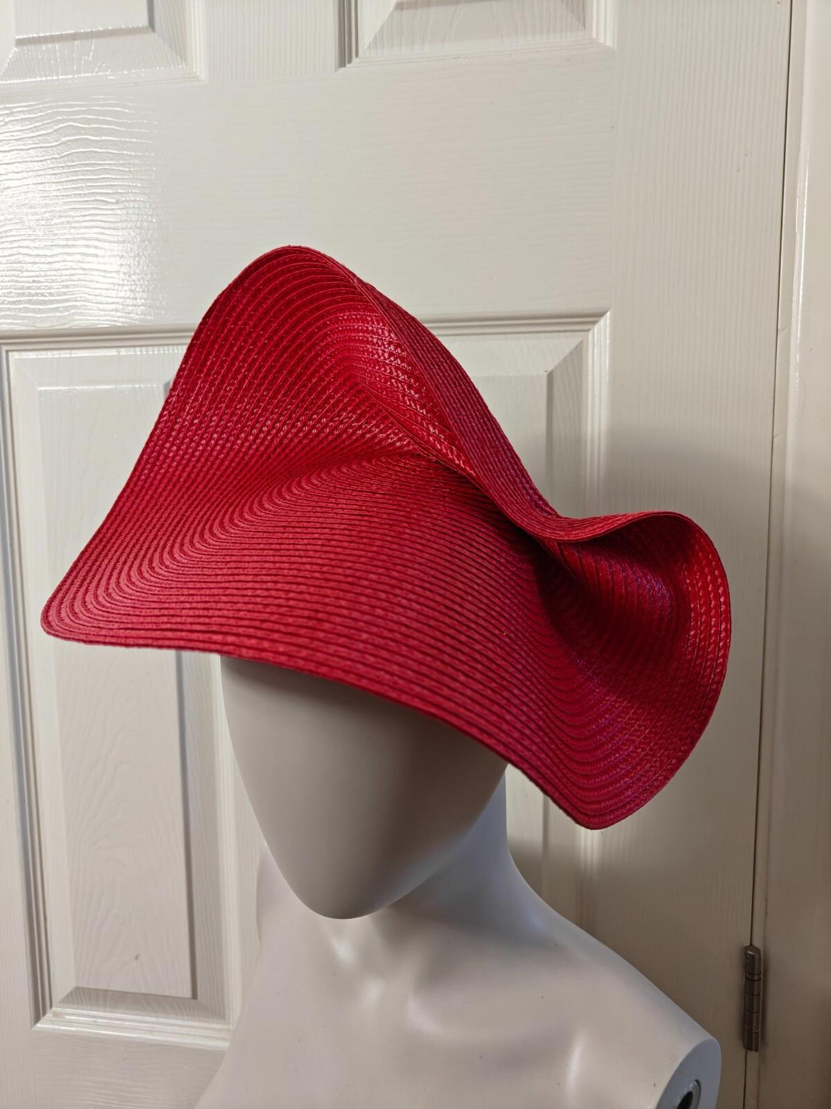 red large straw fascinator millinery burlesque headband wedding hat