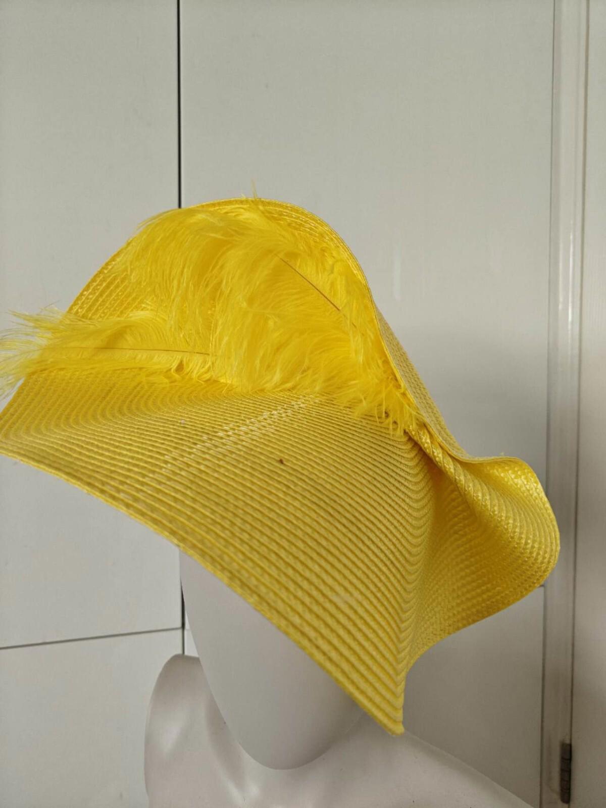 yellow large straw fascinator ostrich feather millinery headband wedding hat