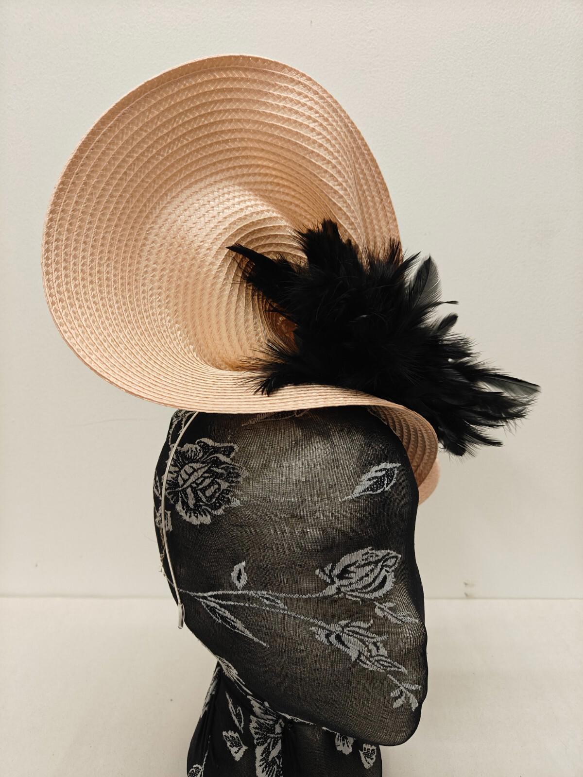 peach black flower large straw fascinator millinery burlesque headband wedding