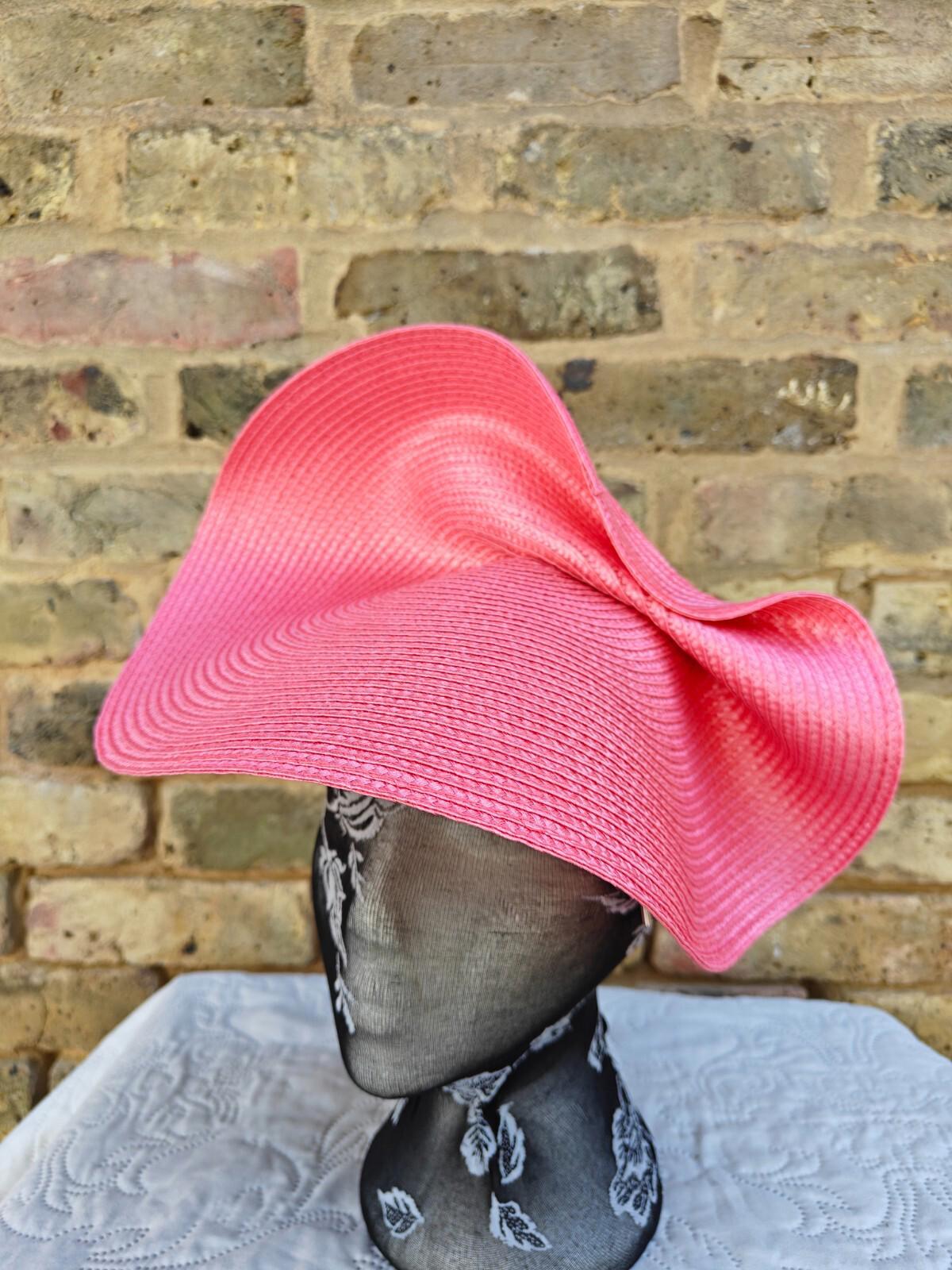 coral pink large straw fascinator millinery headband wedding hat ascot