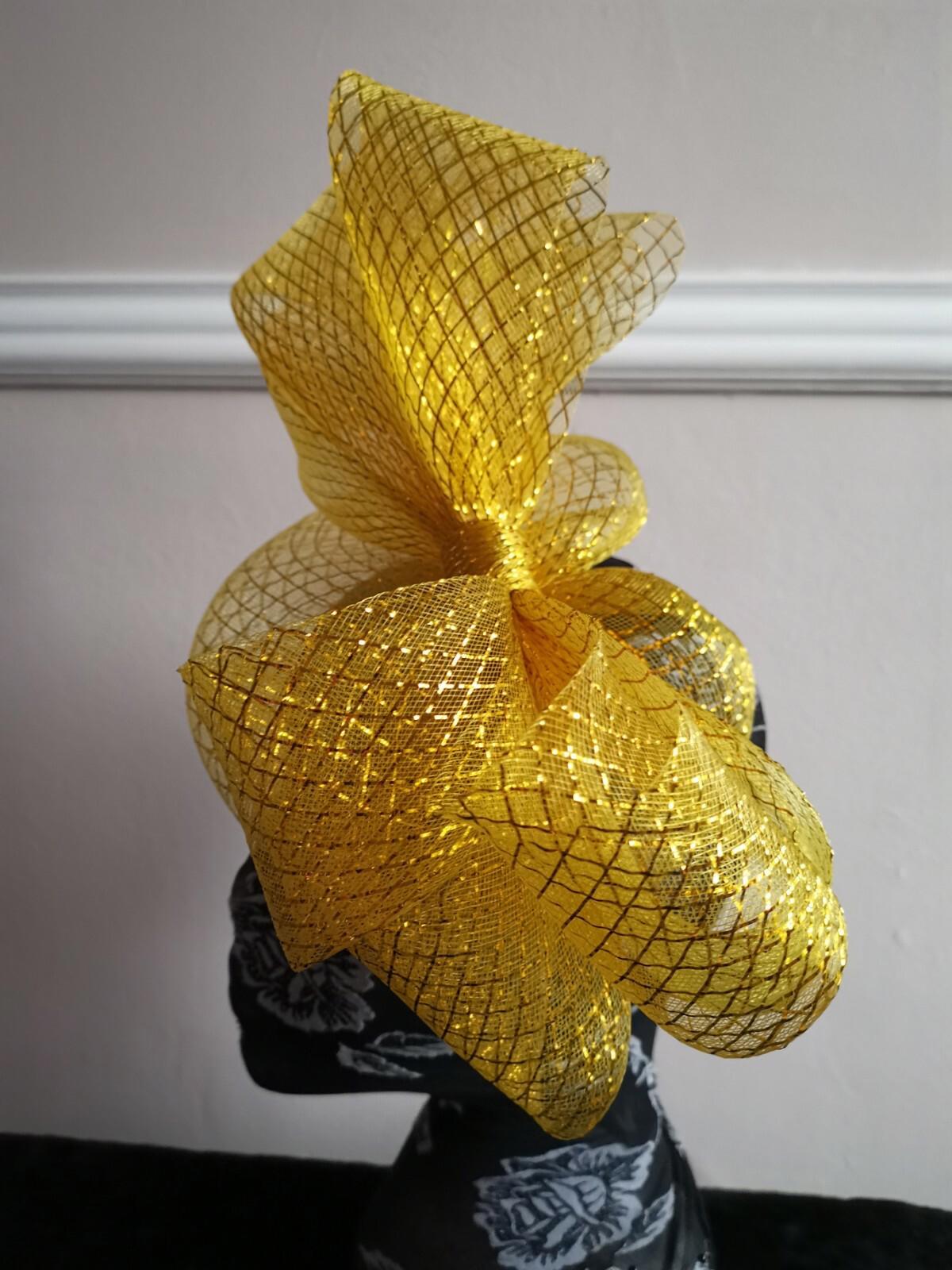 gold fascinator millinery burlesque headband wedding hat hair piece ascot race