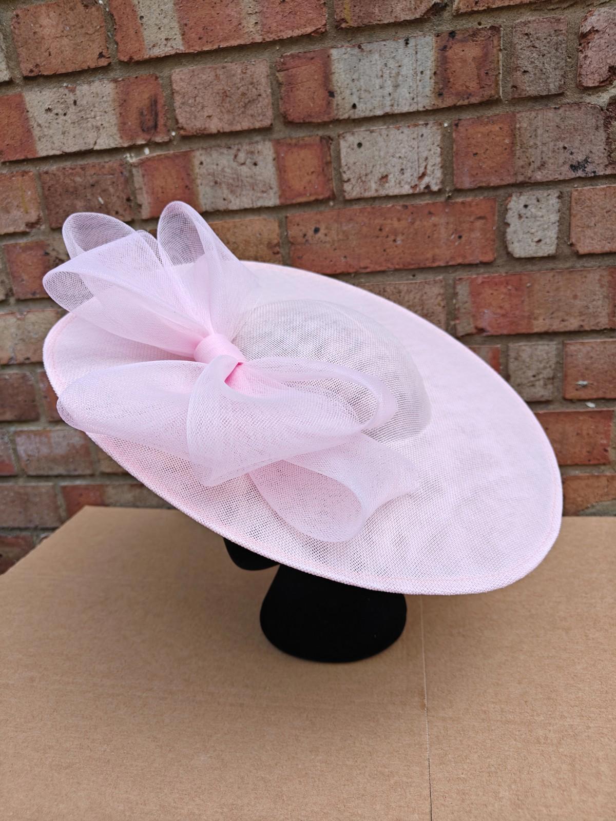 baby pink large fascinator headband wedding hat Kentucky Derby Royal Ascot bow