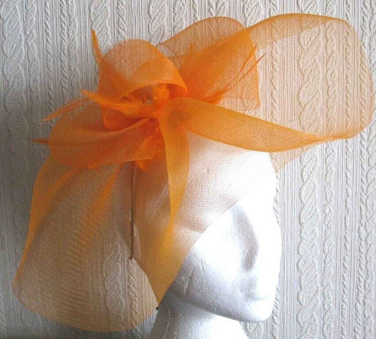 orange fascinator millinery burlesque wedding hat ascot race bridal British
