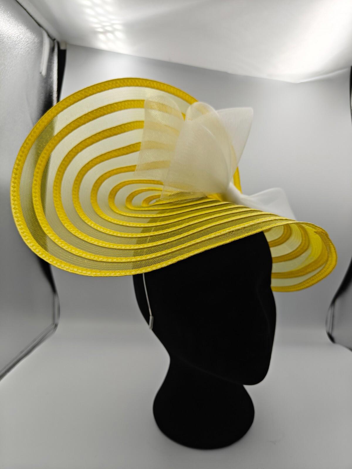 yellow white bow straw fascinator millinery burlesque headband wedding hat