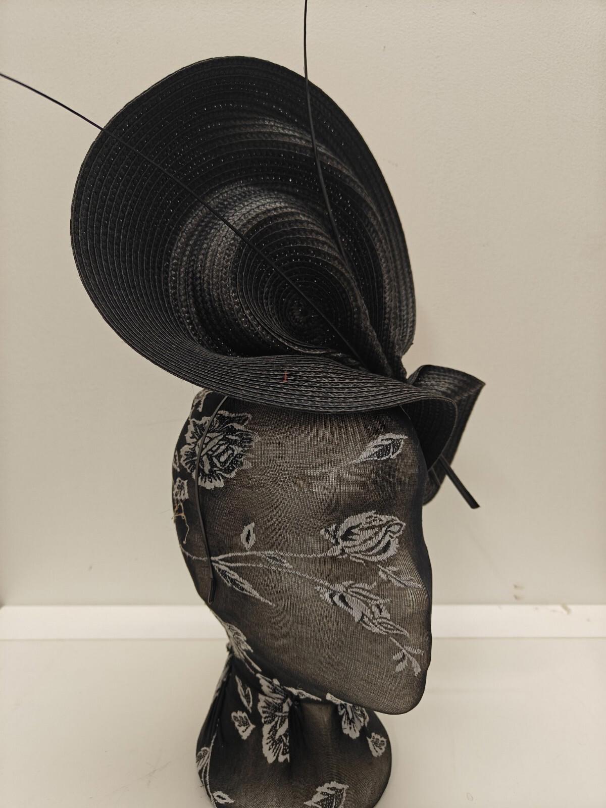 black large straw fascinator ostrich quill spine millinery headband wedding hat