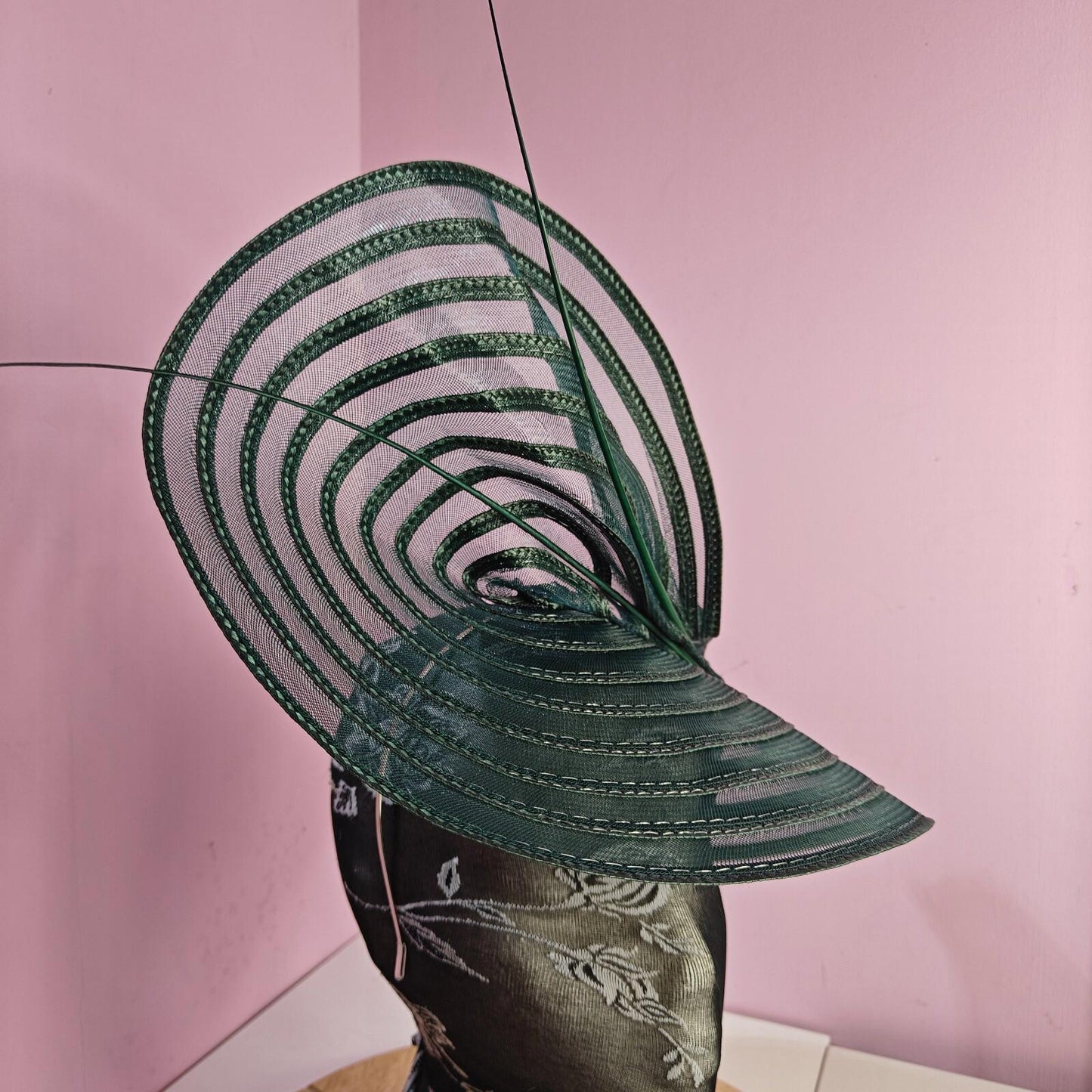 green ostrich quill spine fascinator wedding hat Kentucky Derby Royal Ascot
