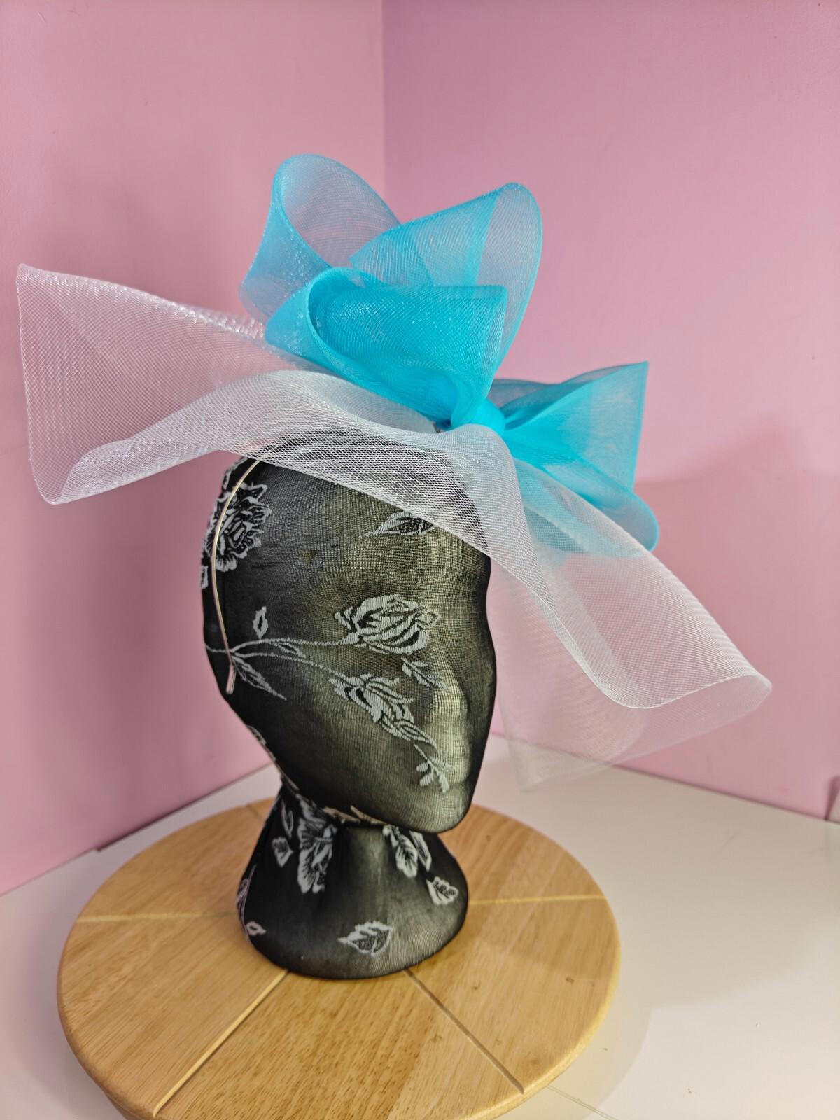 white turquoise fascinator millinery headband derby wedding hat ascot race