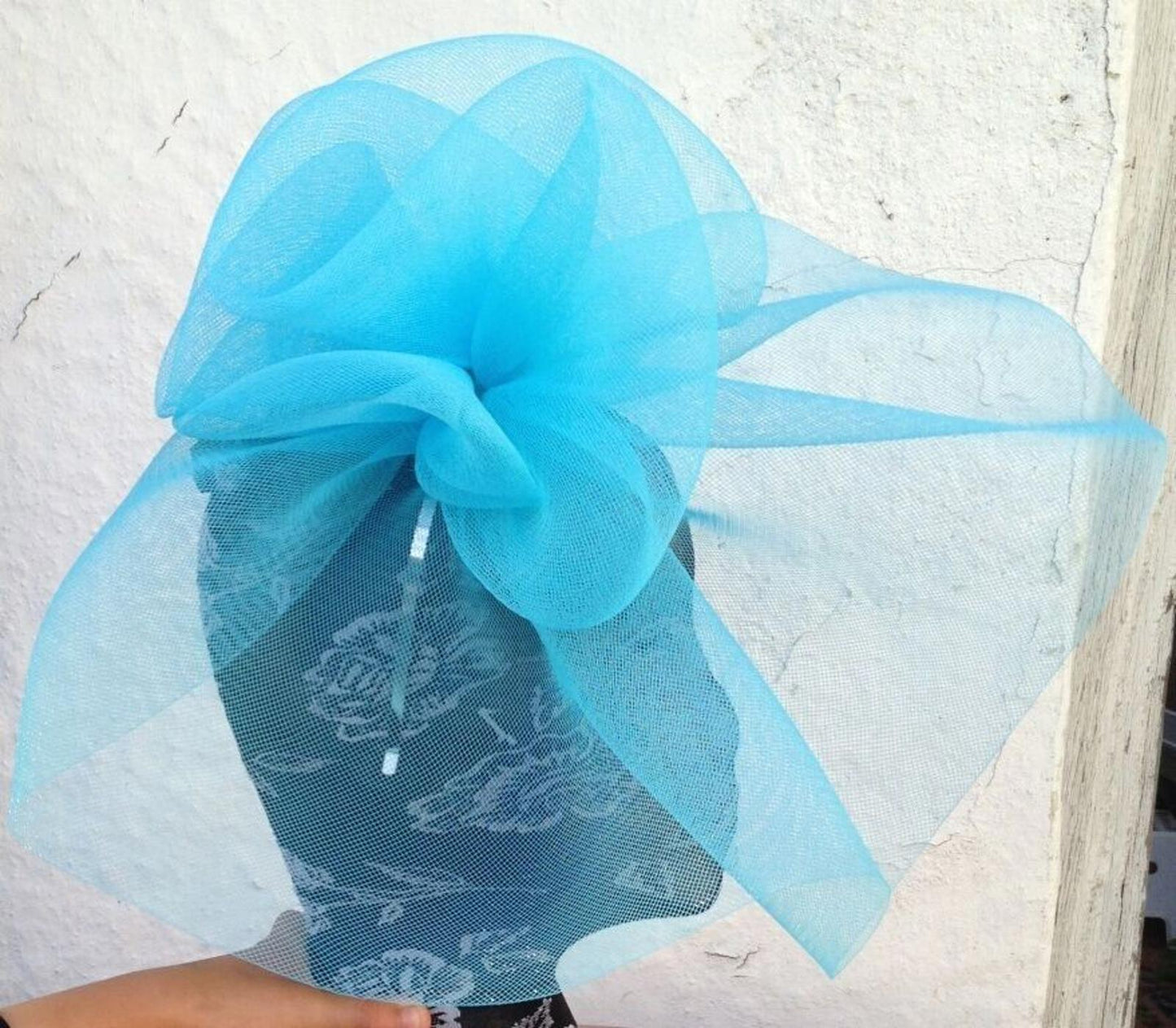 Turquoise blue headband crinoline fascinator millinery hat wedding ascot