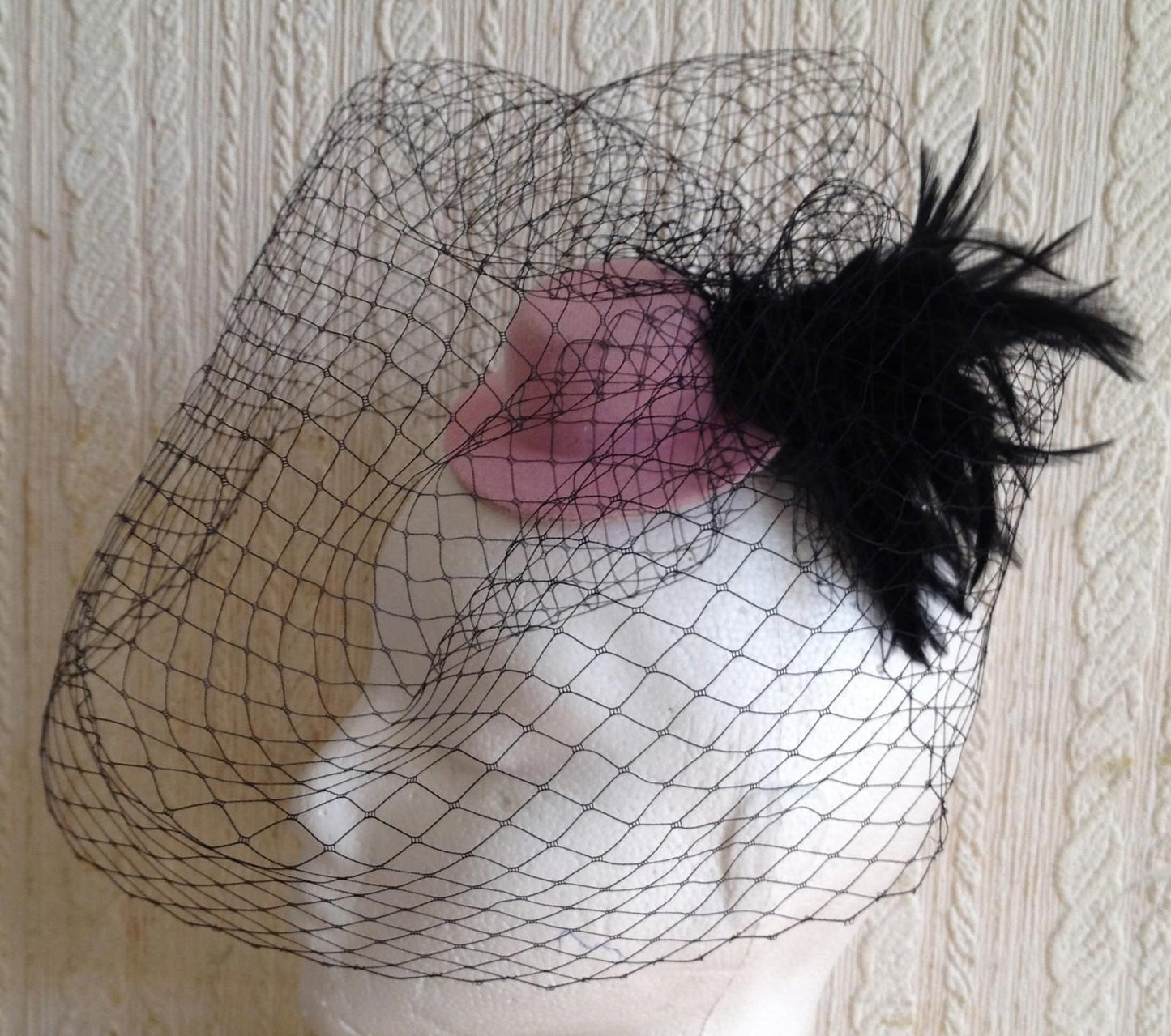 black veiling feather pink mini top hat fascinator millinery wedding ascot party