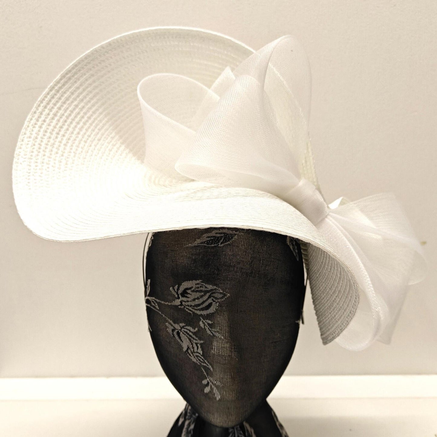 white large straw fascinator millinery burlesque headband wedding hat bow