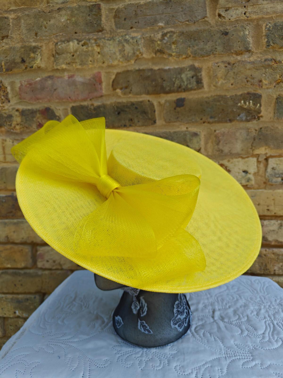 yellow large fascinator wedding hat Kentucky Derby Royal Ascot bow