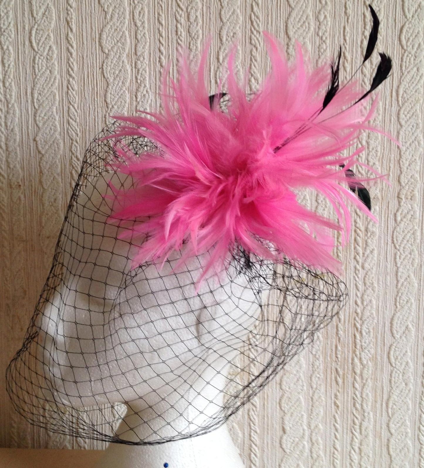 pink feather black veiling fascinator millinery hair clip ascot wedding bridal x