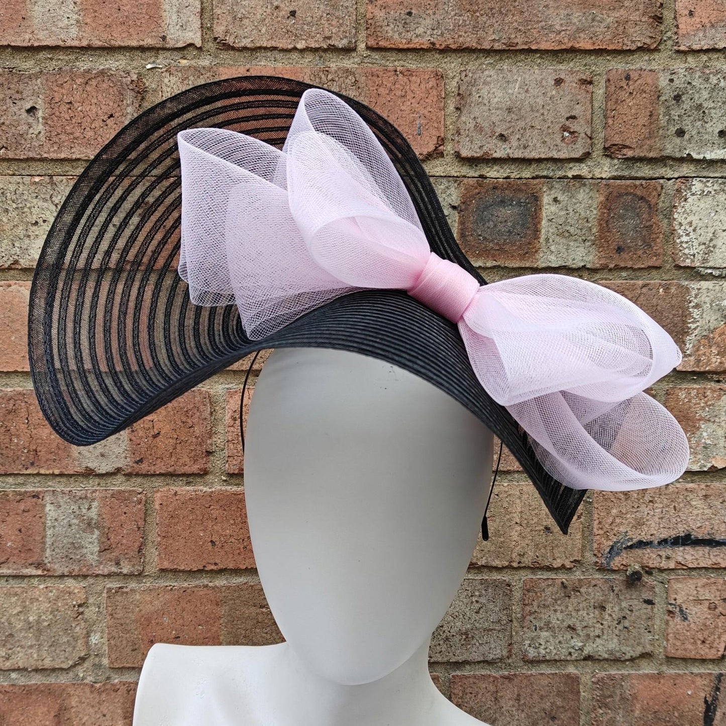 black baby pink bow crinoline fascinator millinery headband wedding hat party cosplay