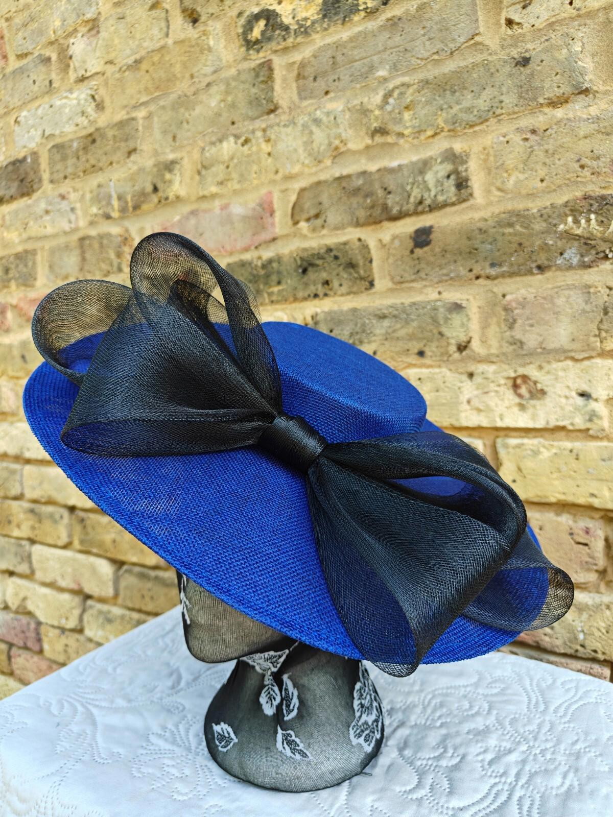 royal blue black large fascinator wedding hat Kentucky Derby Royal Ascot bow