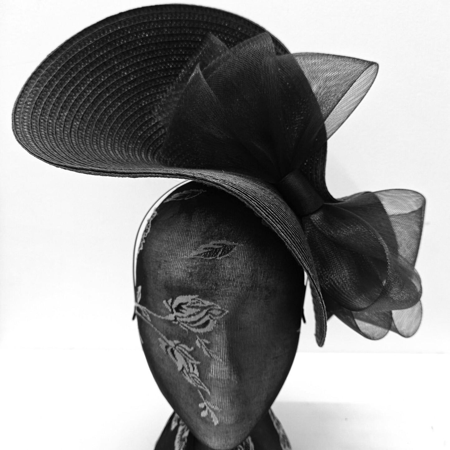 black large straw fascinator millinery burlesque headband wedding hat bow