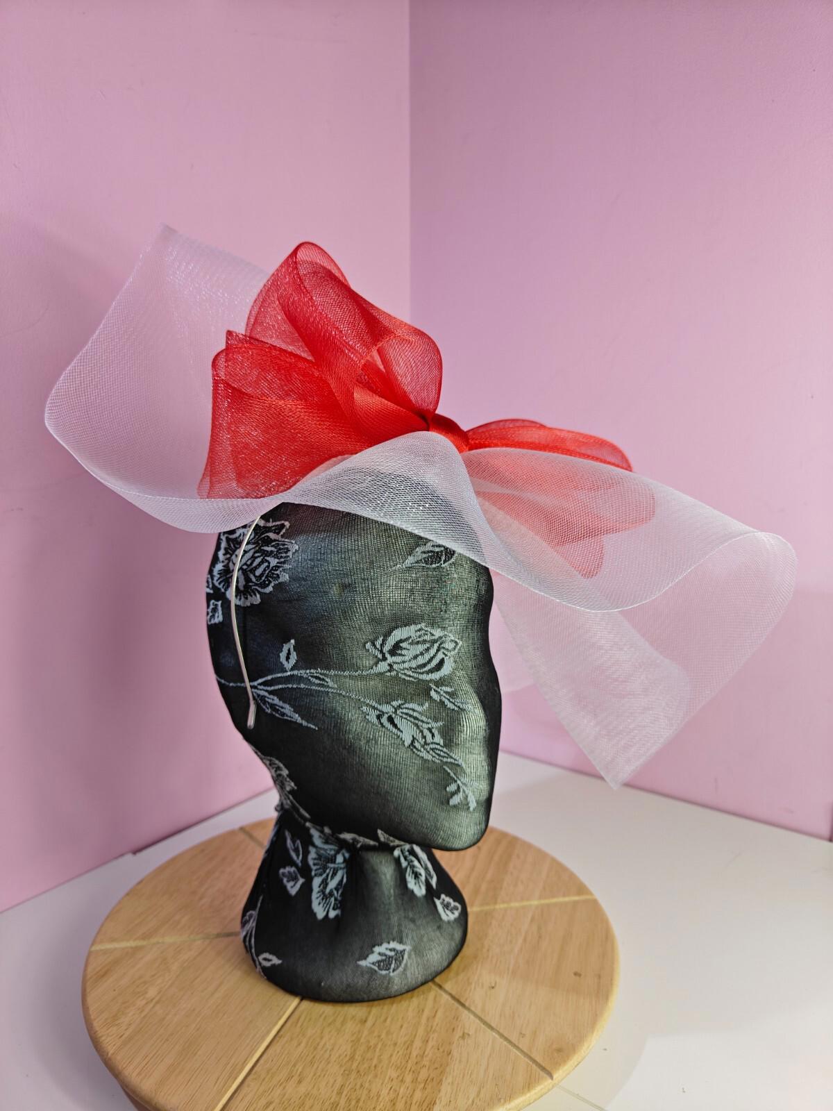 white red fascinator millinery headband derby wedding hat ascot race