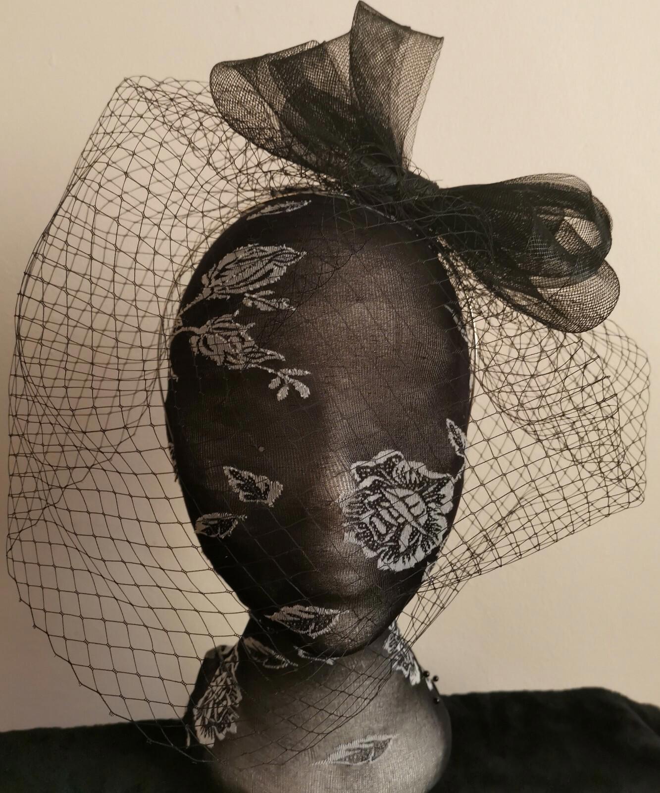 black veil fascinator millinery burlesque wedding hat hair piece race bridal