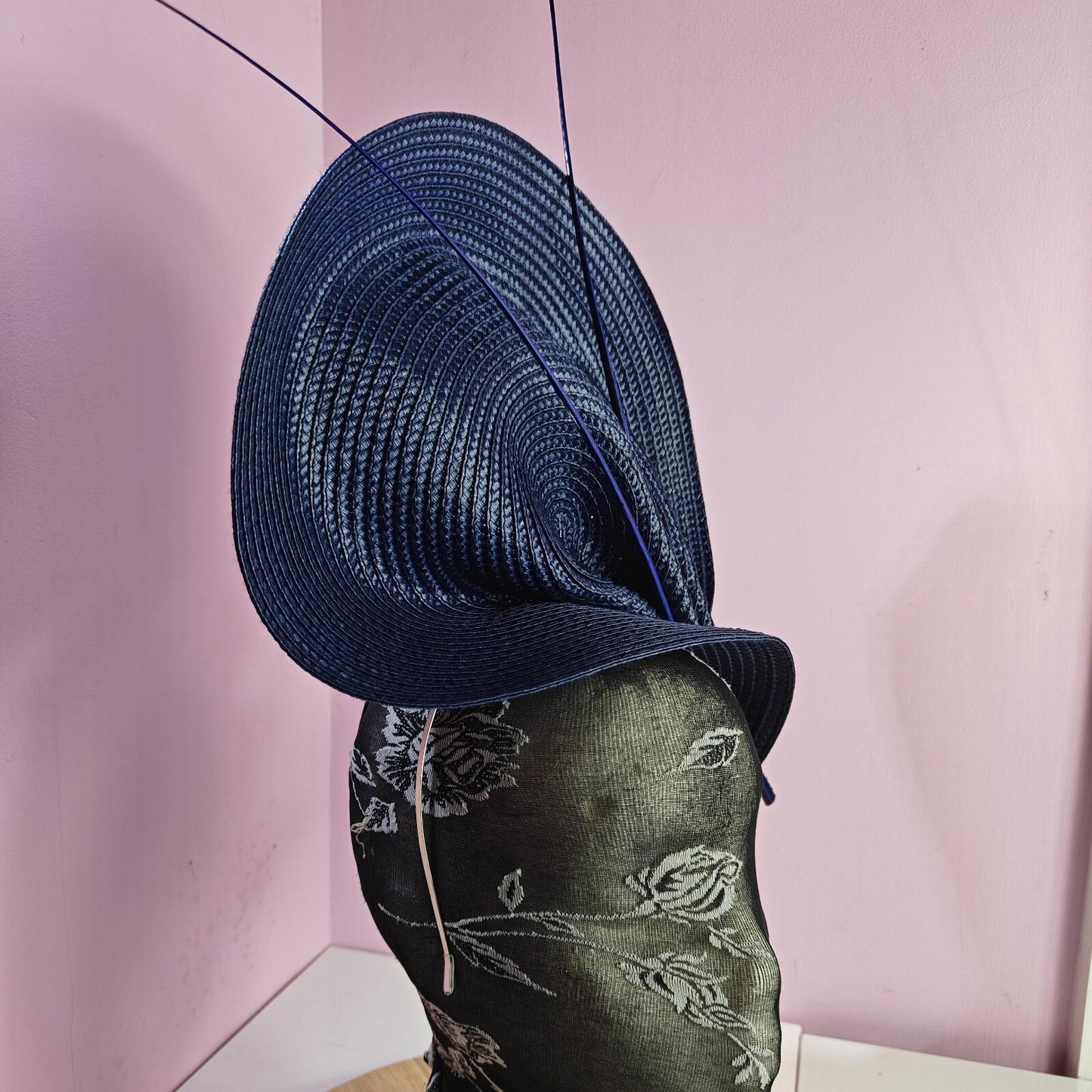 dark blue large straw quill fascinator wedding hat Kentucky Derby Royal Ascot