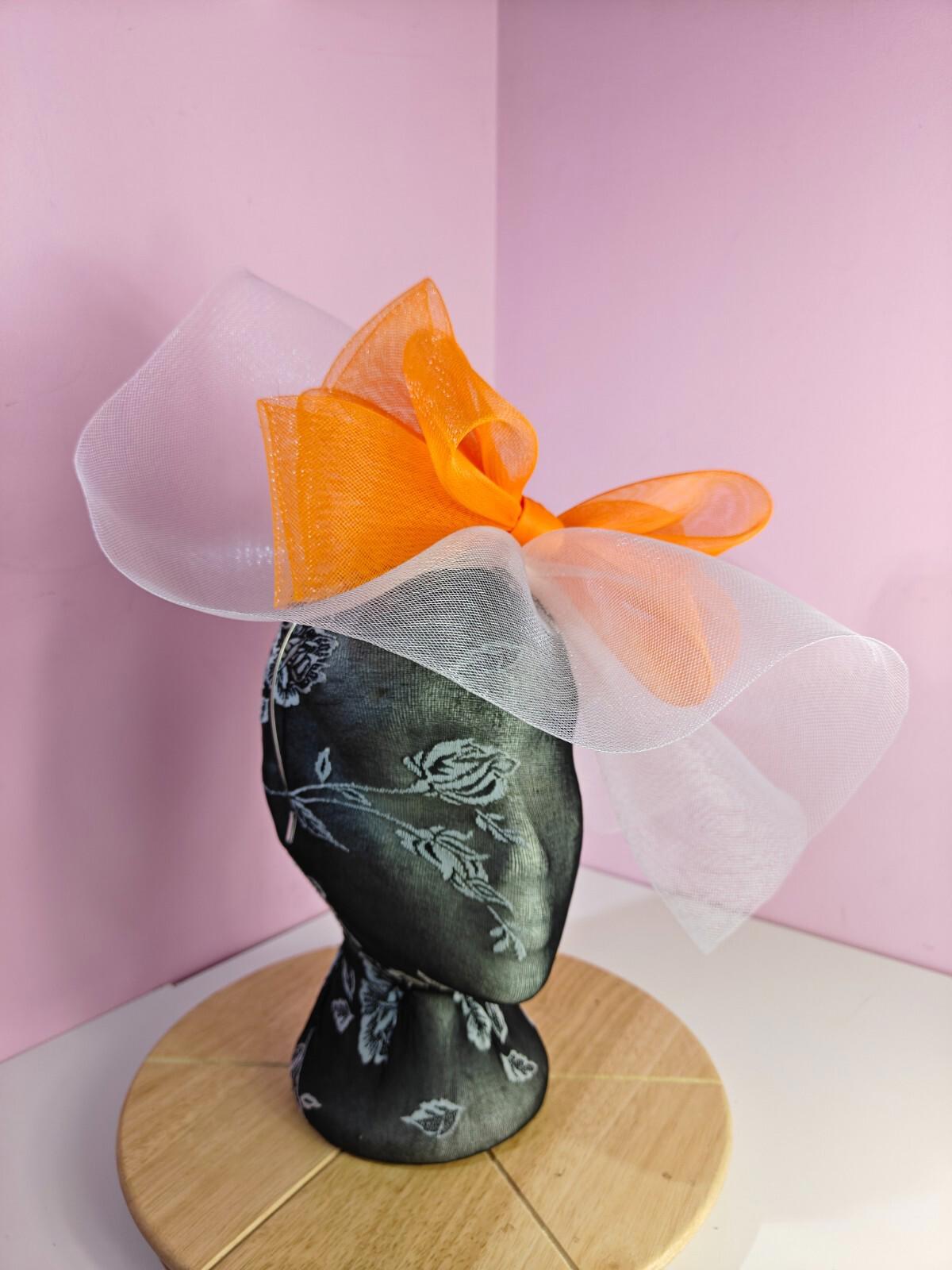 white orange fascinator millinery headband derby wedding hat ascot race