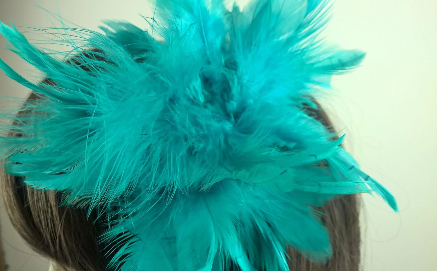 turquoise feather flower fascinator millinery hair clip wedding piece ascot race