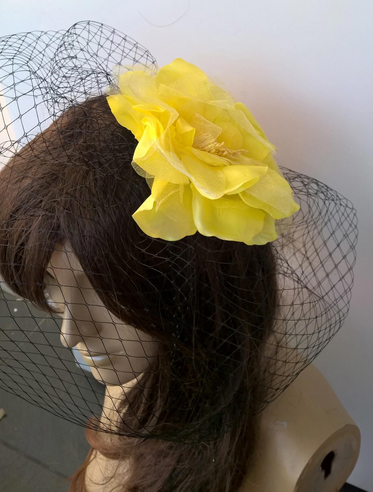 yellow satin flower black veiling fascinator hair clip ascot wedding bridal