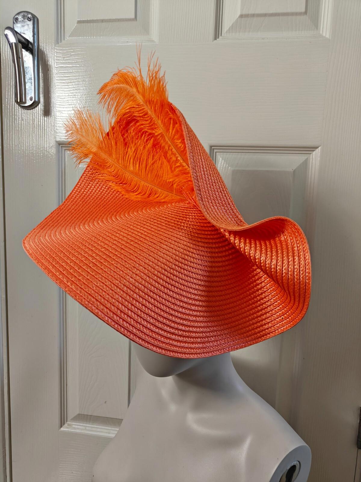 orange large straw fascinator ostrich feather millinery headband wedding hat