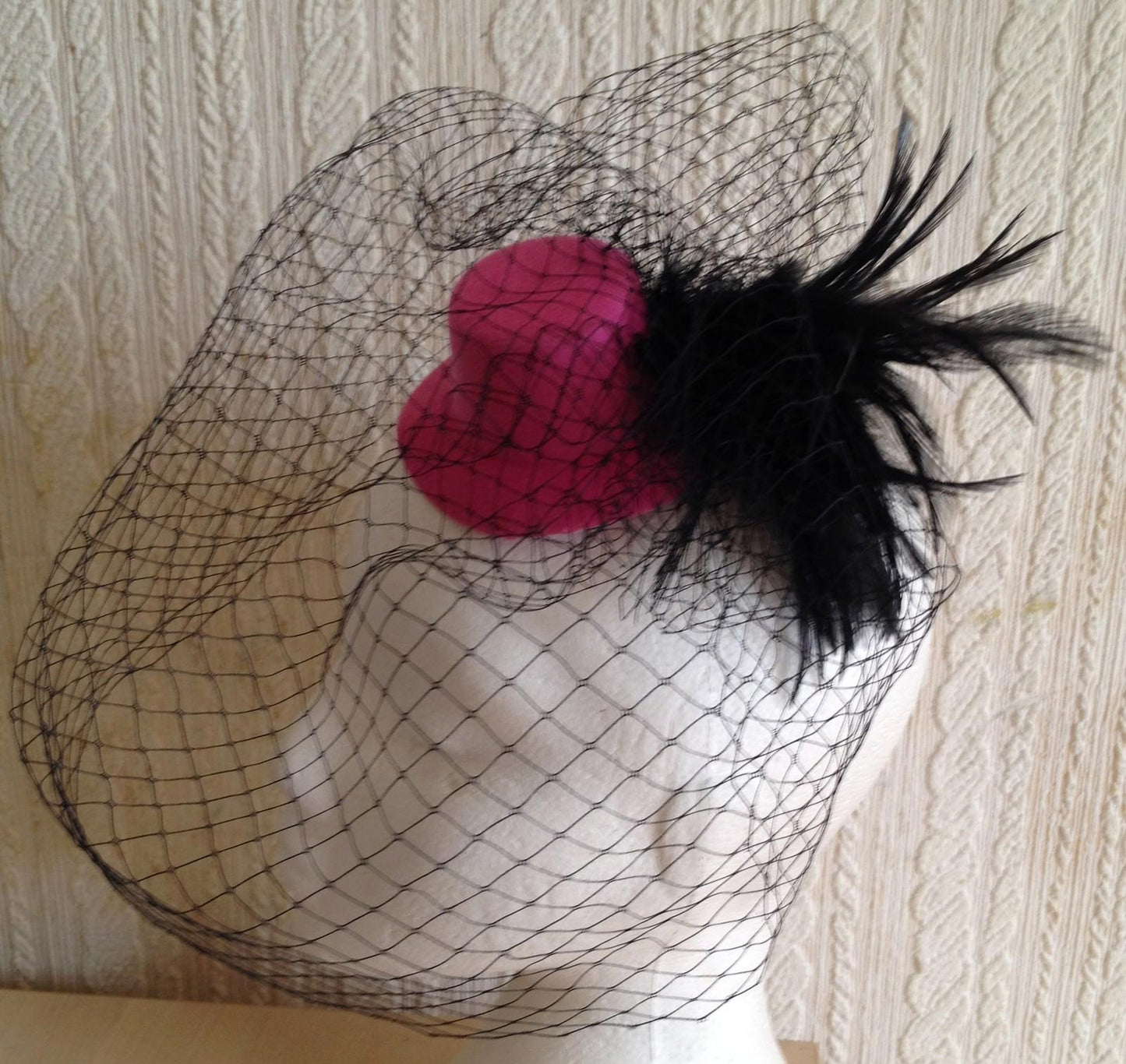 black veiling feather pink mini top hat fascinator millinery wedding party race