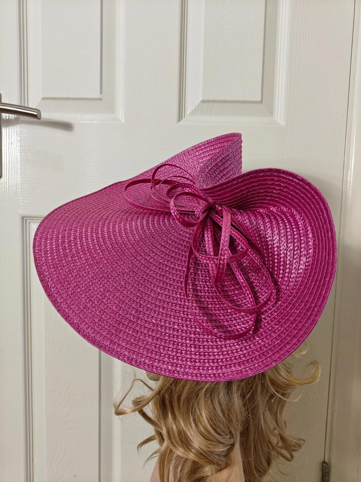 Pink large straw fascinator millinery burlesque headband wedding hat