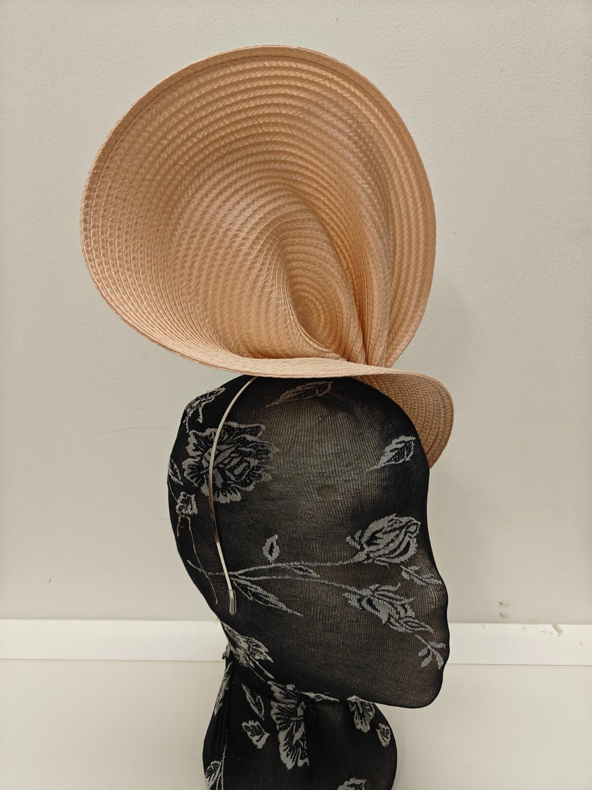 nude peach large straw fascinator millinery burlesque headband wedding hat