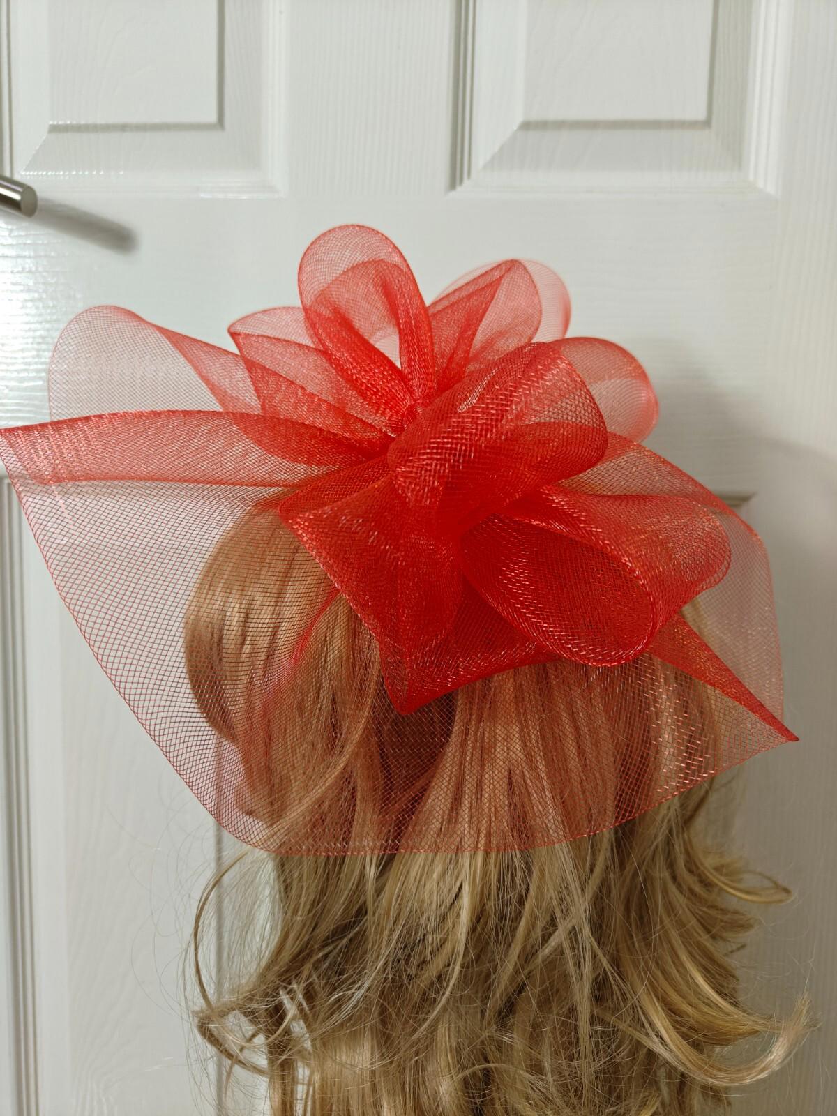 red fascinator millinery burlesque headband wedding hat ascot race