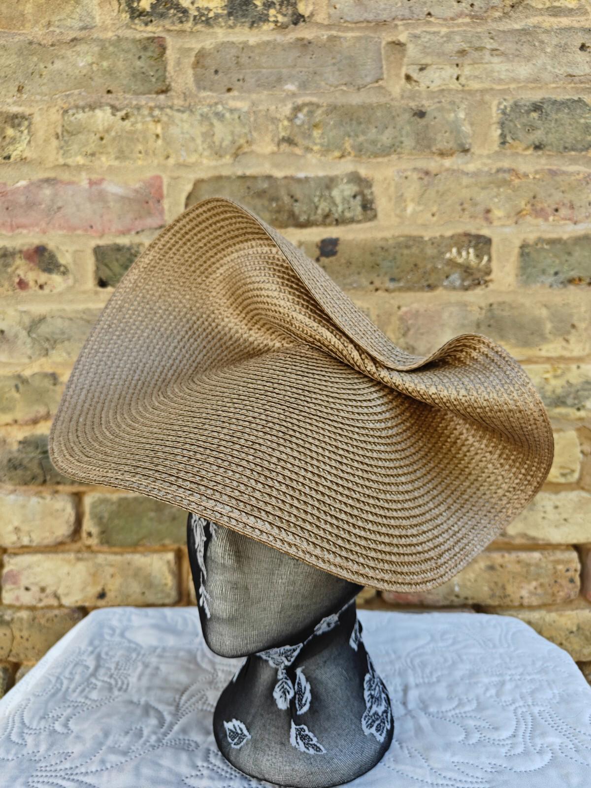 beige brown large straw fascinator millinery headband wedding hat ascot