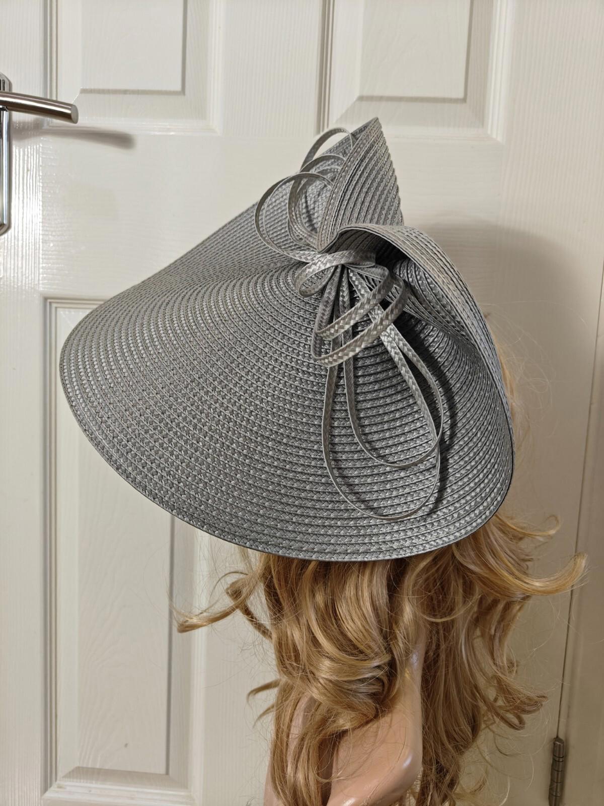 grey large straw fascinator millinery burlesque headband wedding hat