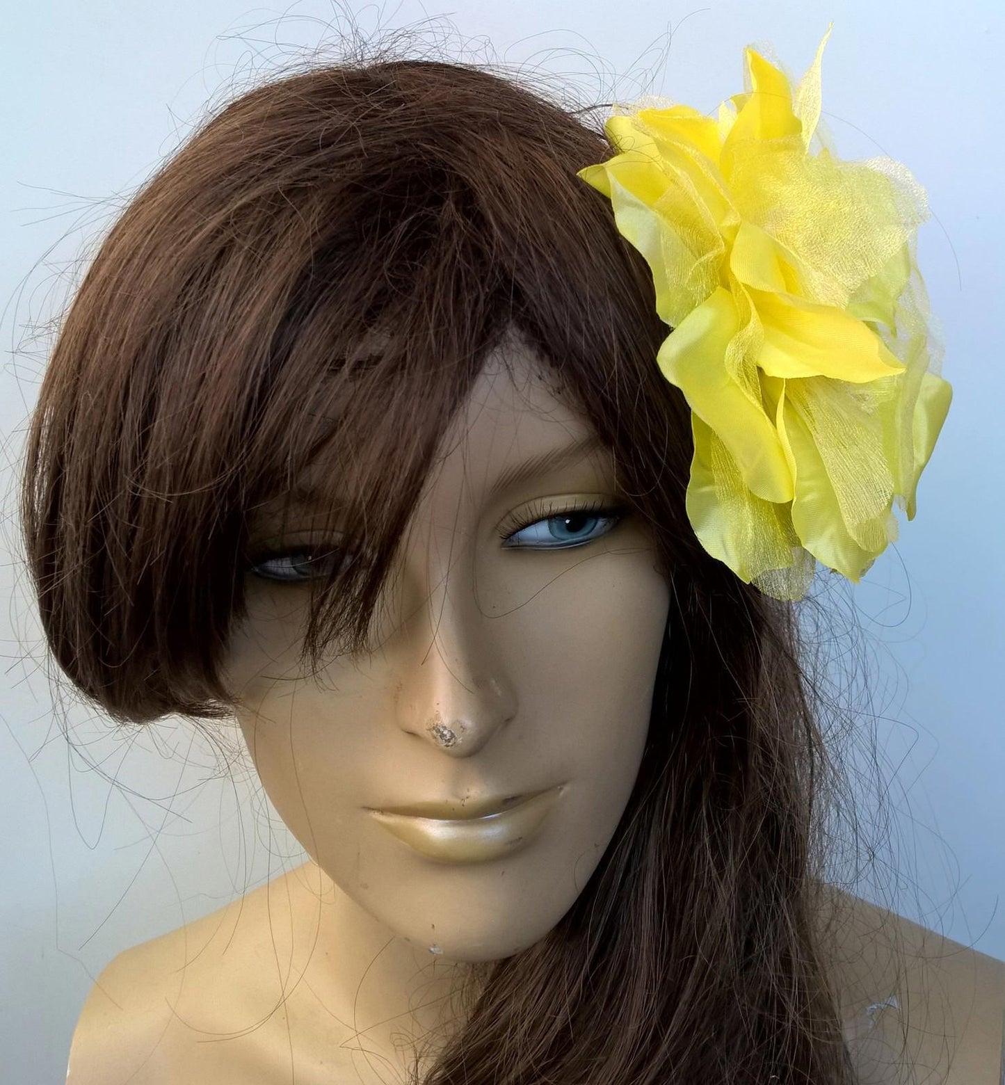 yellow satin flower fascinator millinery burlesque wedding hat bridal race