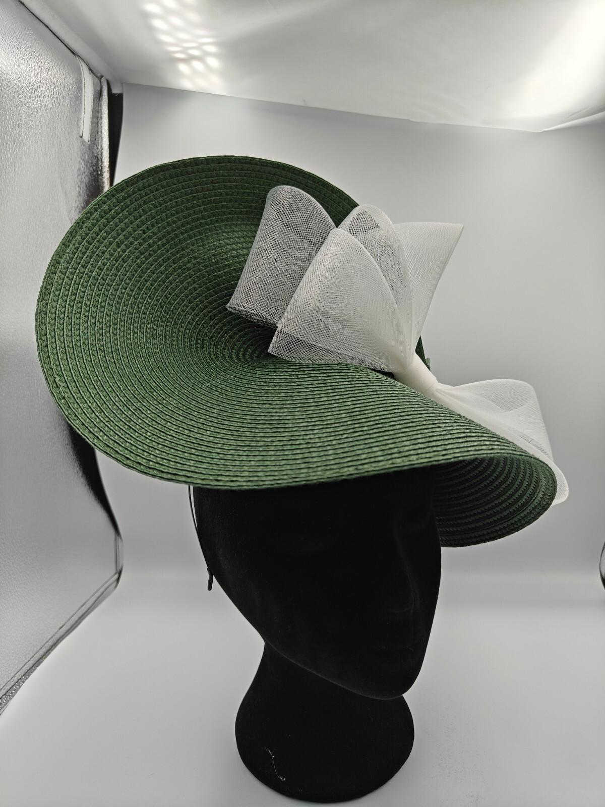 green white bow straw fascinator millinery burlesque headband wedding hat