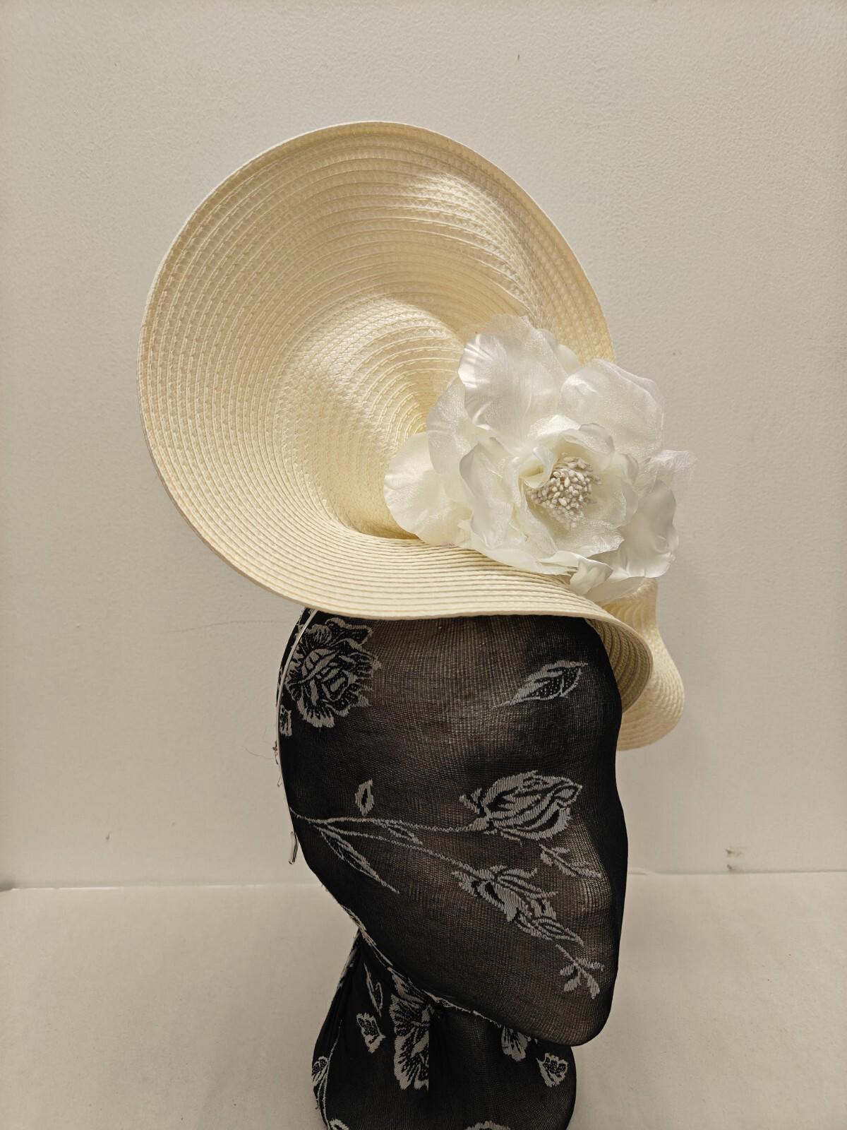 ivory flower large straw fascinator millinery burlesque headband wedding hat
