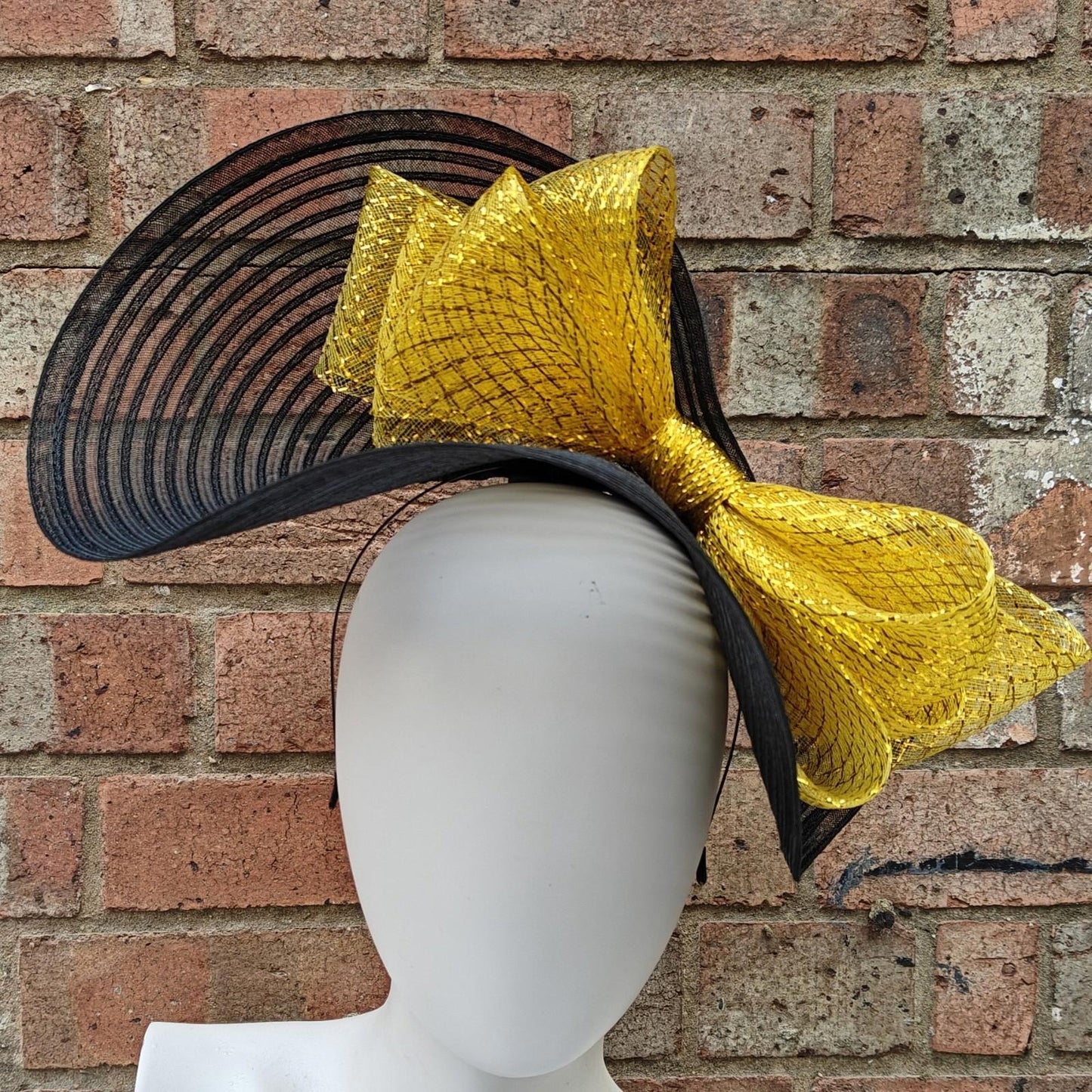 black gold bow crinoline fascinator millinery headband wedding hat party cosplay