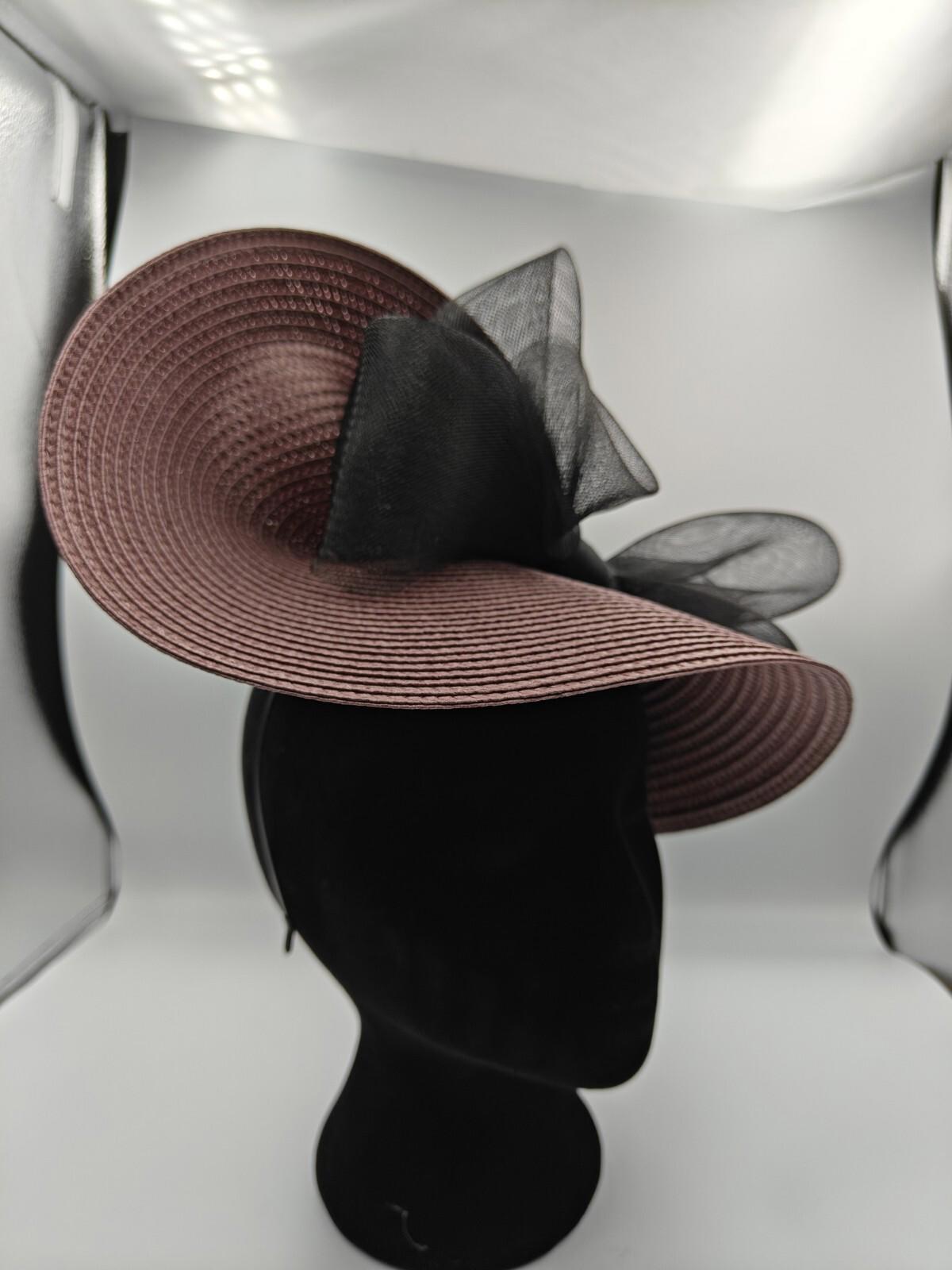 light brown black bow straw fascinator millinery burlesque headband wedding hat