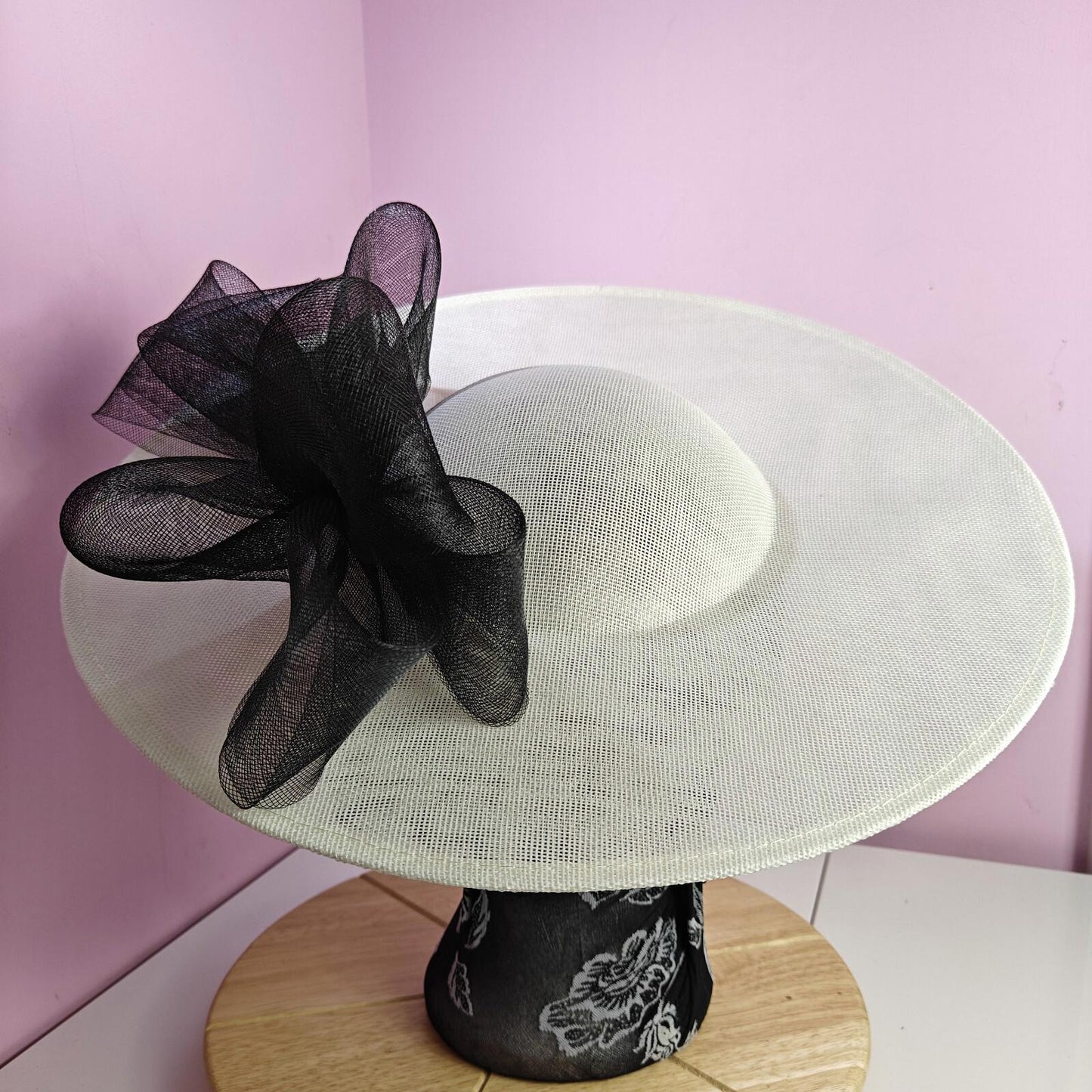 Ivory black large fascinator wedding hat Kentucky Derby Royal Ascot bow