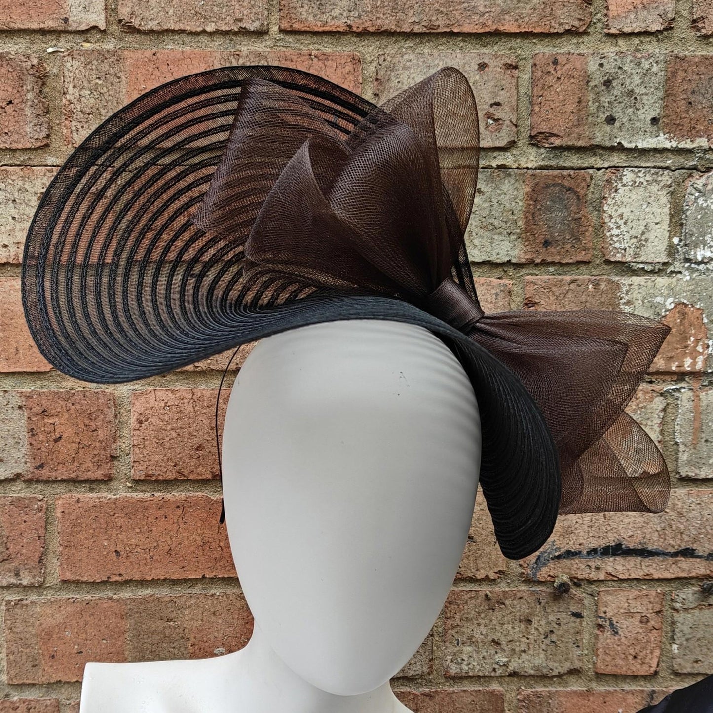 black dark brown bow crinoline fascinator millinery headband wedding hat party cosplay