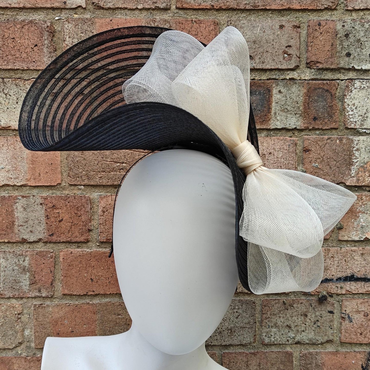 black cream bow crinoline fascinator millinery headband wedding hat party cosplay