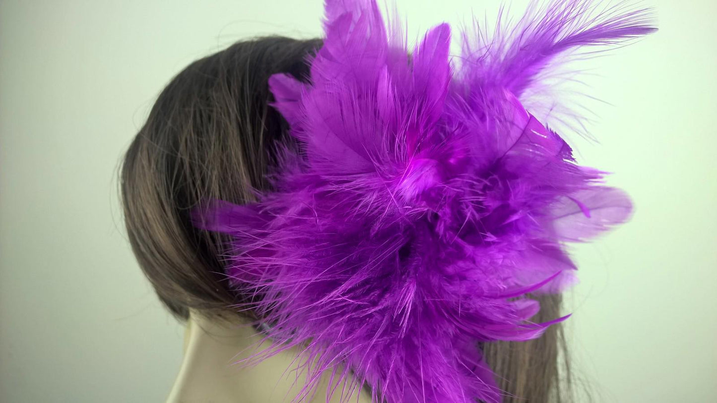 purple feather flower fascinator millinery hair clip wedding piece ascot race