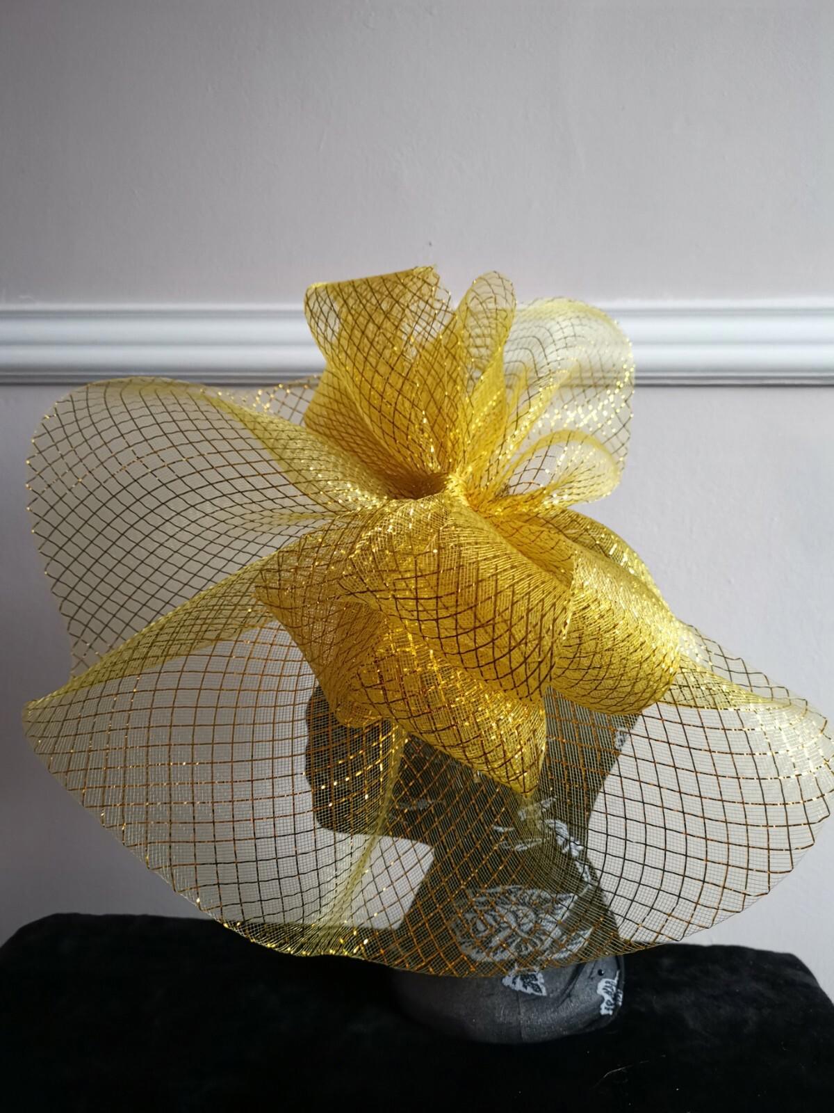 gold fascinator millinery burlesque headband wedding hat hair piece ascot race