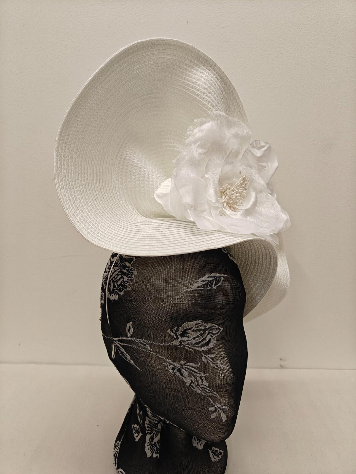 white flower large straw fascinator millinery burlesque headband wedding hat