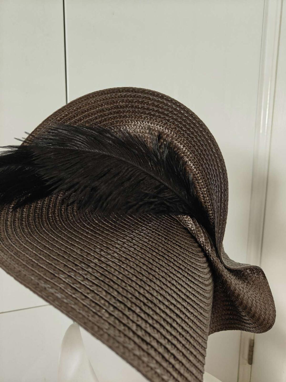 dark brown straw fascinator ostrich feather millinery headband wedding hat