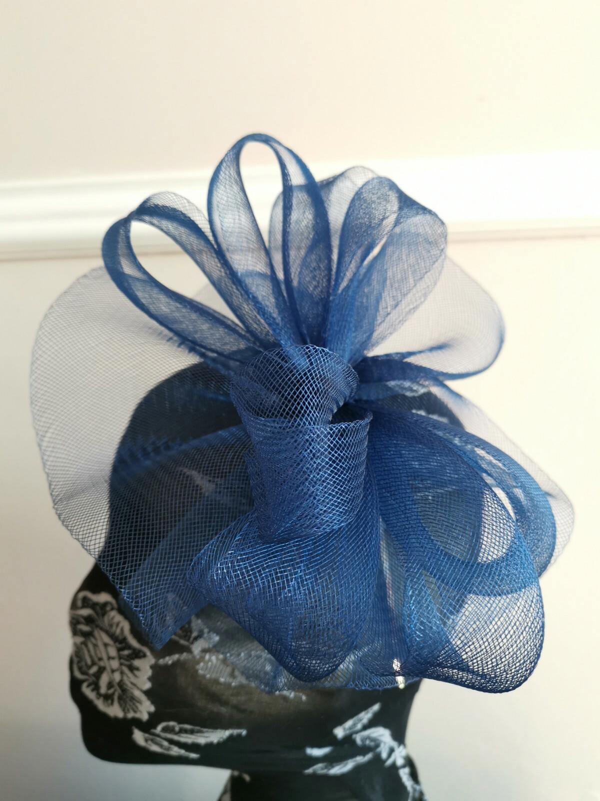 navy dark blue fascinator millinery burlesque headband wedding hat hair piece