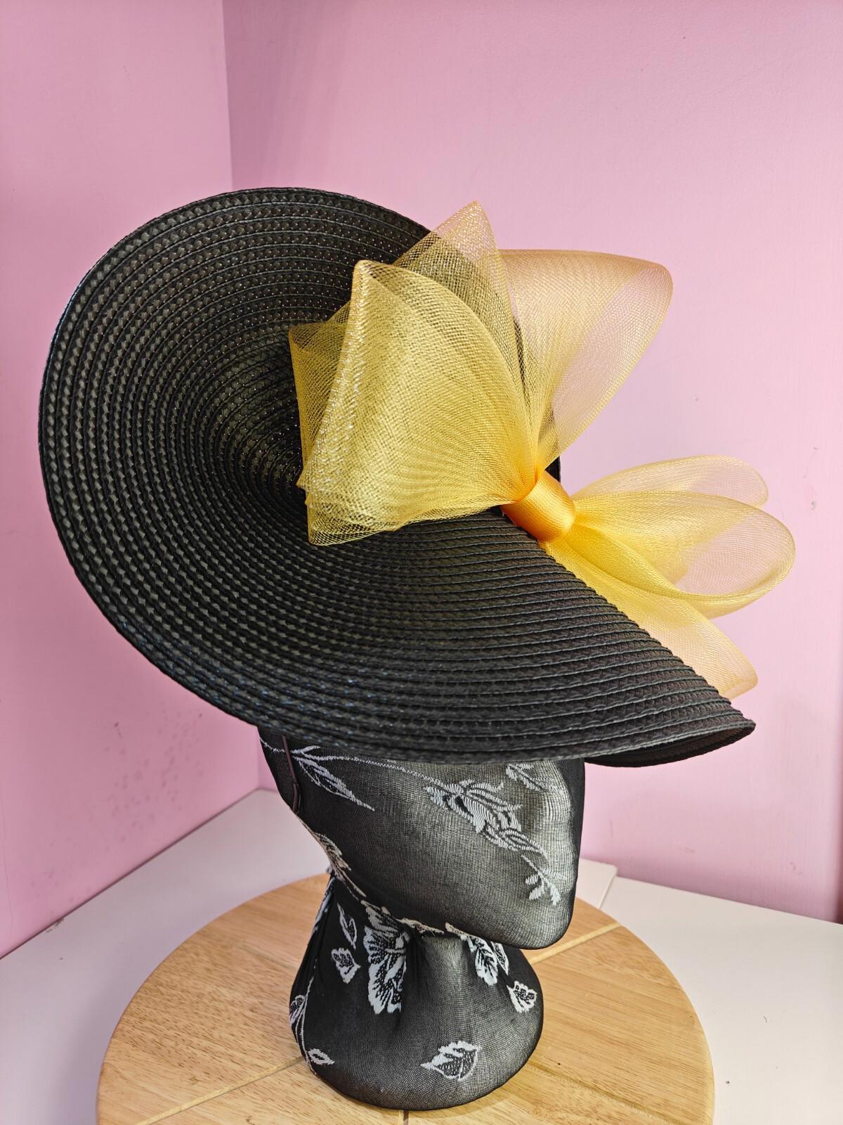 black gold large straw fascinator wedding hat Kentucky Derby Royal Ascot