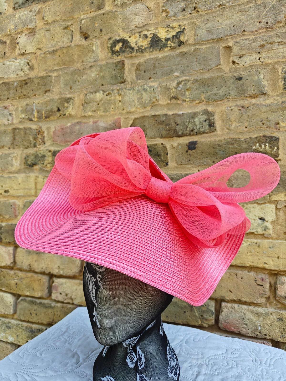 coral pink large straw fascinator millinery headband wedding hat ascot