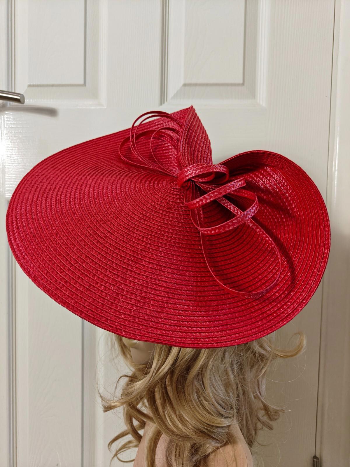 red large straw fascinator millinery burlesque headband wedding hat
